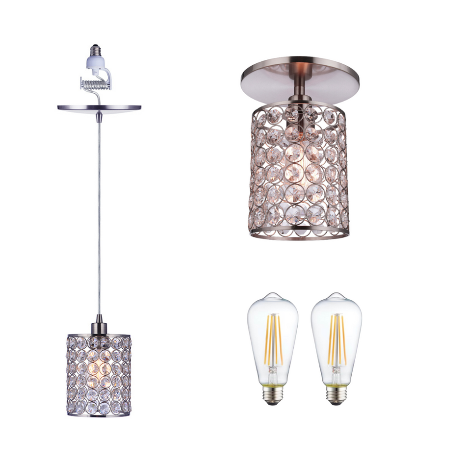 Brushed Nickel & Crystal Lighting Bundle with Vintage Edison LED Bulbs