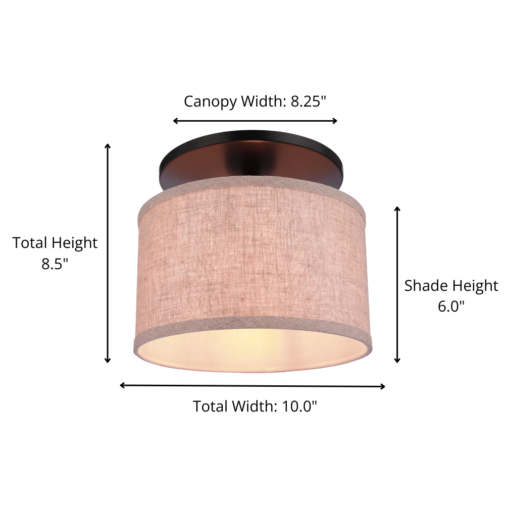 Worth Home Linen and Brushed Bronze Semi-Flush Mount