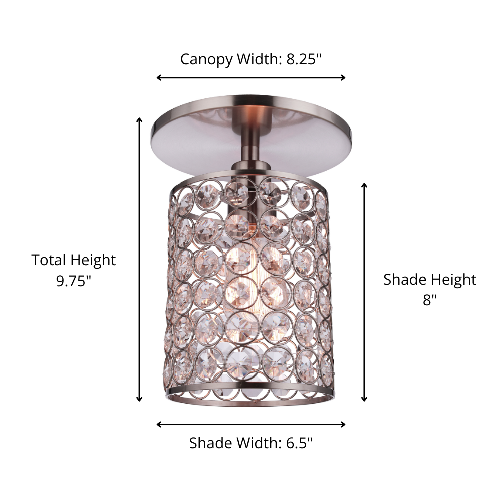 Worth Home Products Instant Semi Flush Mount Crystal Cylinder Brushed Nickel