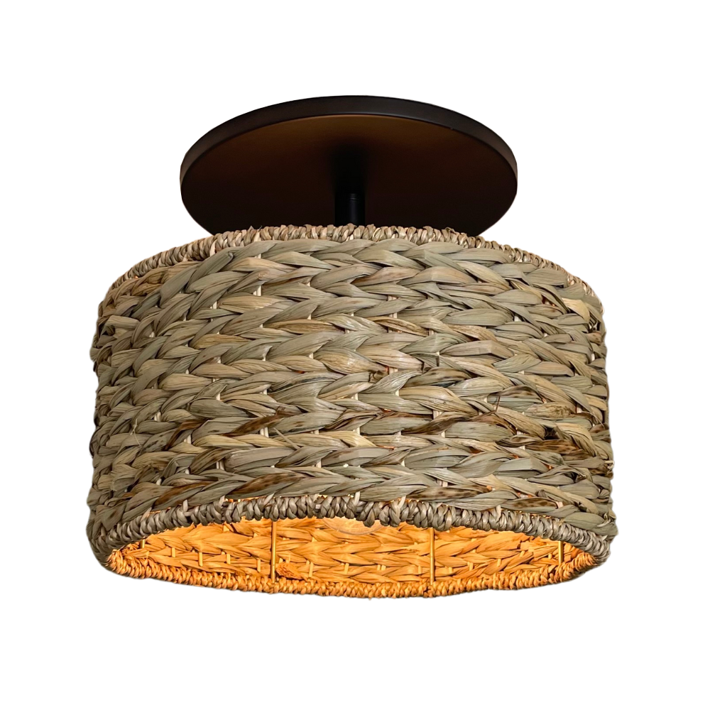 Worth Home Products Seagrass Woven Semi-Flush Mount with Matte Black Conversion Kit