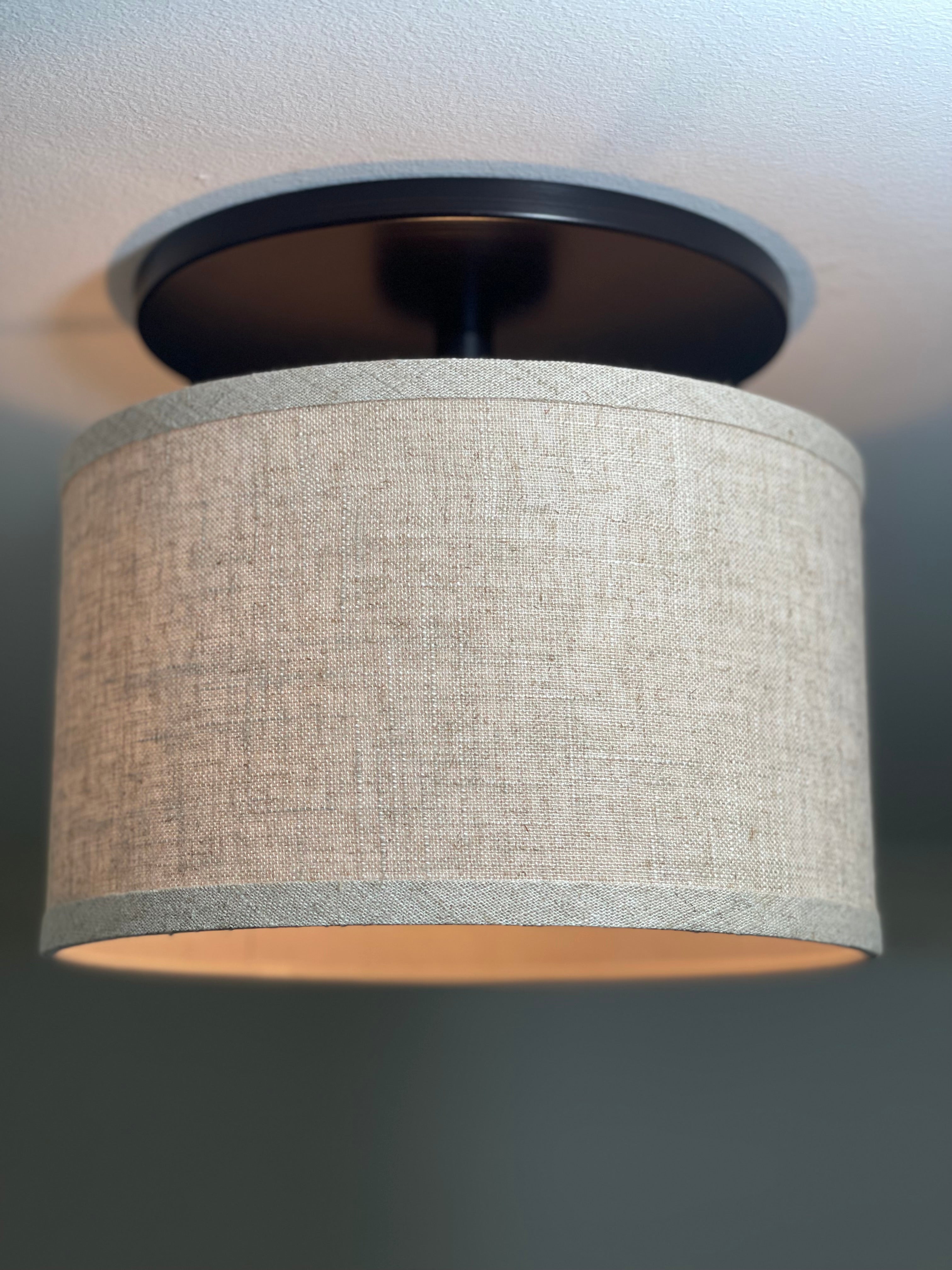 Worth Home Linen and Brushed Bronze Semi-Flush Mount