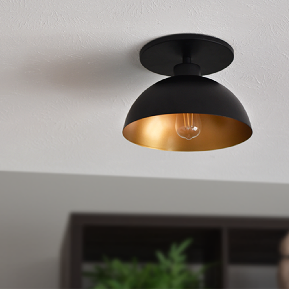 Matte Black and Gold Dome Instant Ceiling Semi-flush mounts by Worth Home Products