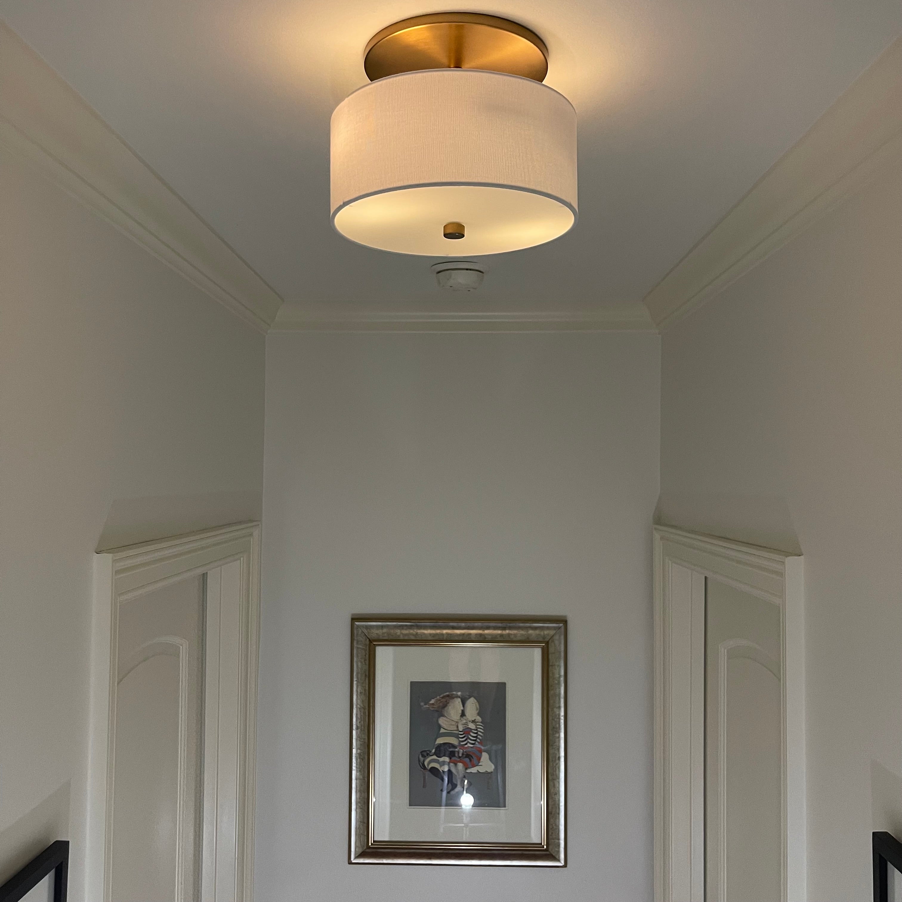 NEW -Satin Brass w/ White Linen Shade Instant Semi Flush 6" Recessed Conversion Kit