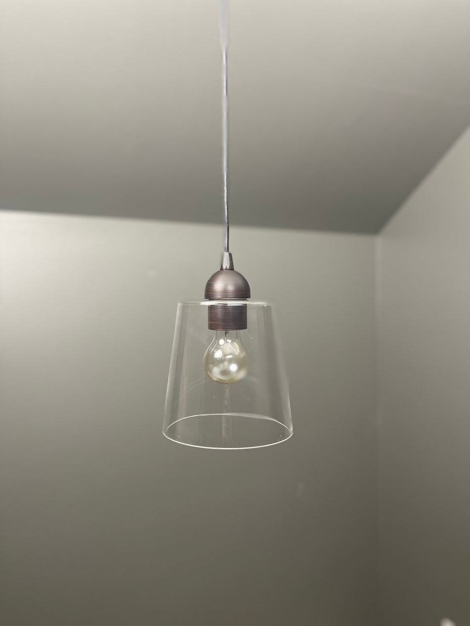 Oil Rubbed Bronze Clear Glass Shade Instant Pendant Conversion Kit