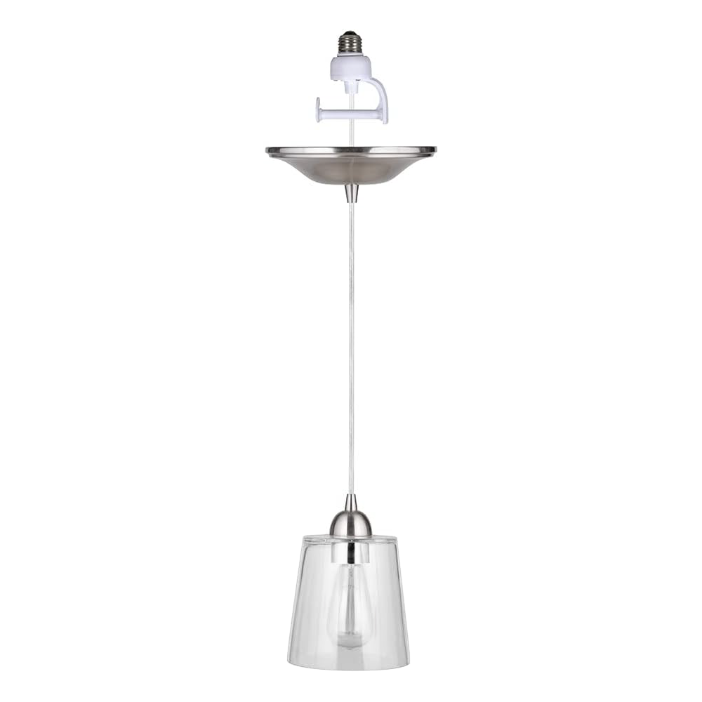 NEW Brushed Nickel Clear Glass Shade Instant Pendant Conversion Kit