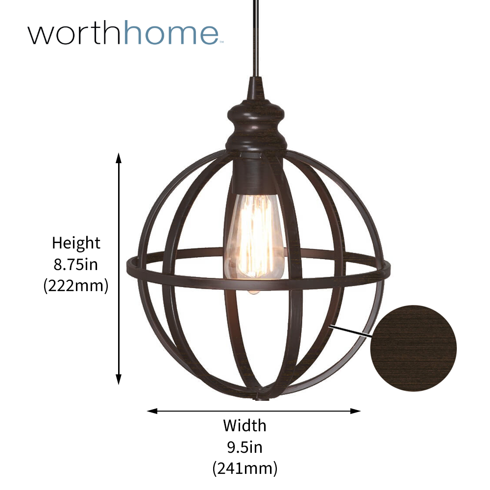 Bronze 10" Metal Globe Cage Instant Pendant Recessed Can Conversion Kit