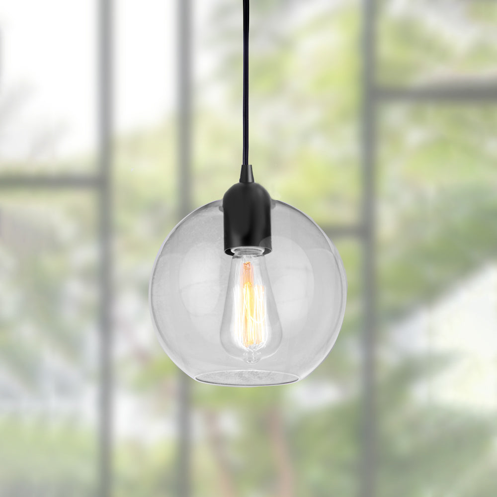 Matte Black Clear Glass Globe Instant Pendant Recessed Can Conversion Kit