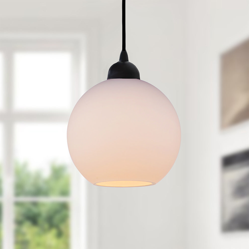 Matte Black Milk Glass Globe Instant Pendant Recessed Can Conversion Kit