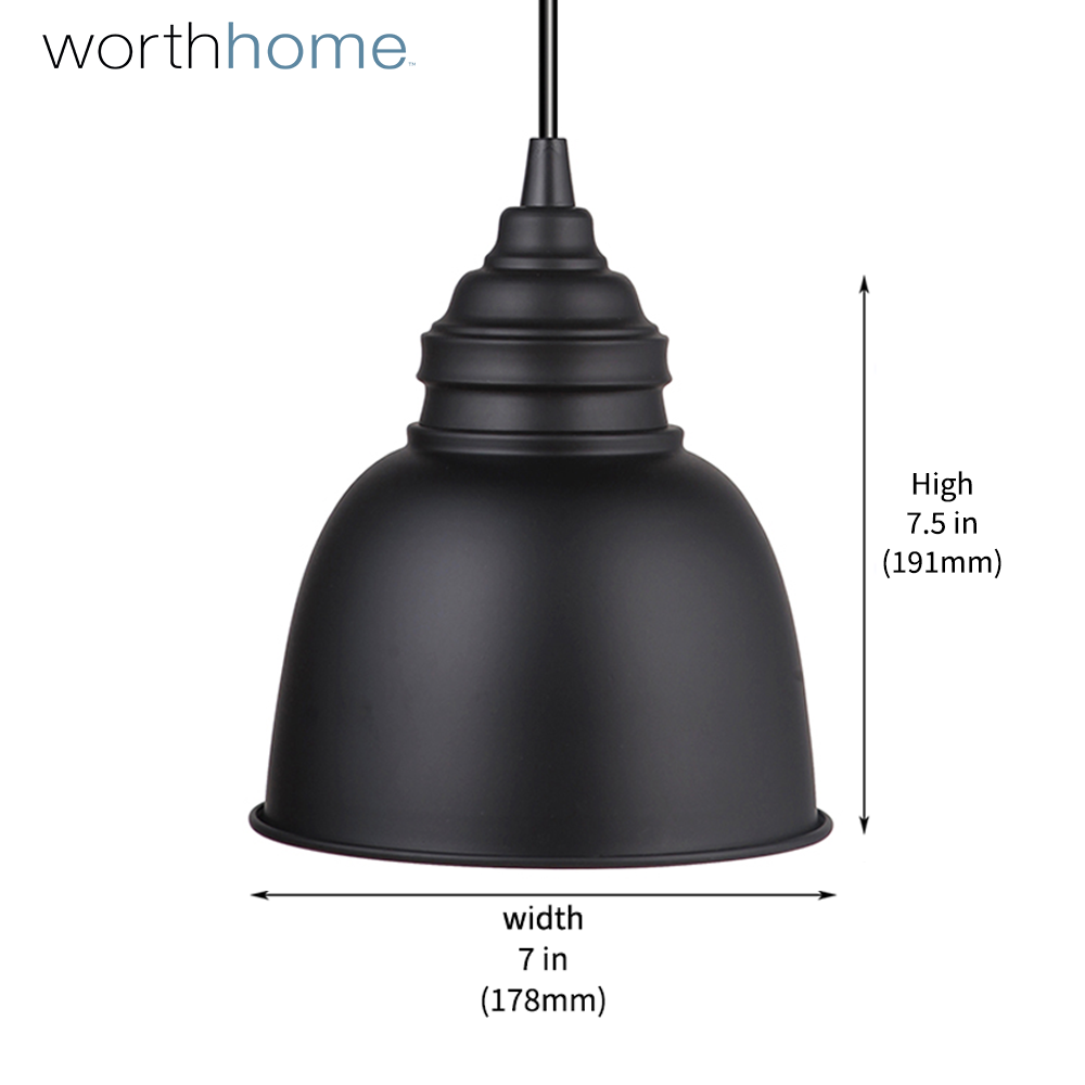 PBN-7101 - Worth Home Products - Small Matte Black Metal Dome Instant Pendant Recessed Can Light - Dimensions