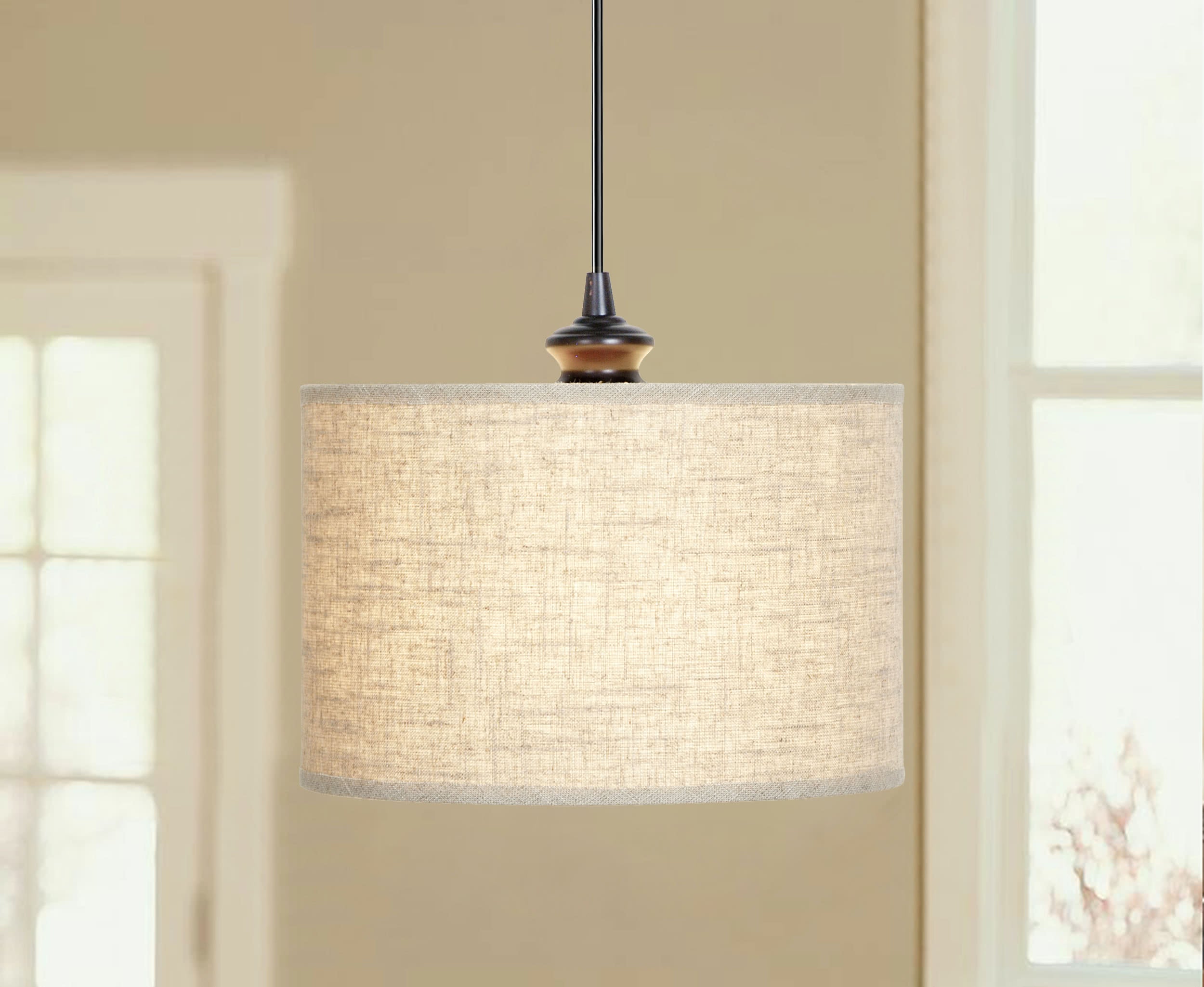 Instant Pendant Recessed Light Conversion Kit Brushed Bronze Linen Drum Shade PBN-3729-0011 - Worth Home Products