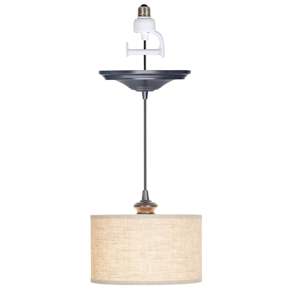 Instant Pendant Recessed Light Conversion Kit Brushed Bronze Linen Drum Shade PBN-3729-0011 - Worth Home Products