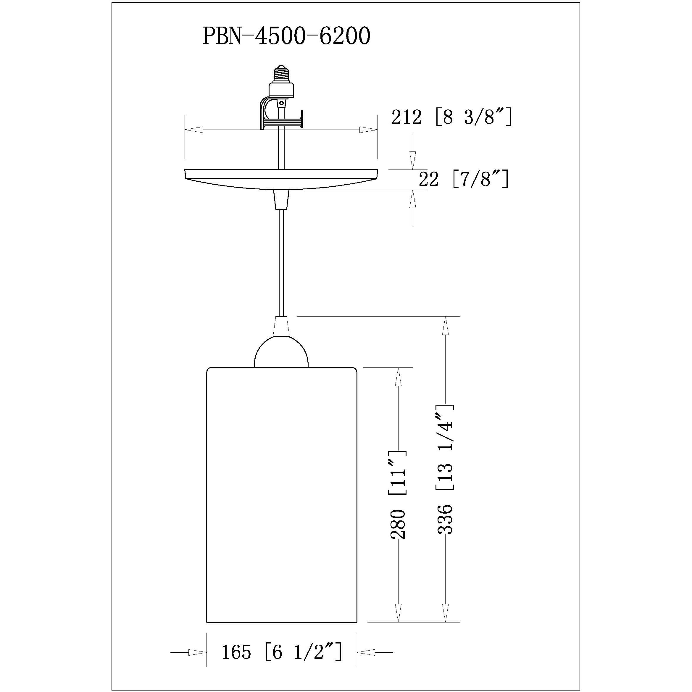 PBN-4500-6200 - Worth Home Products Instant Pendant Light - Matte Black Clear Cylinder Instant Pendant Conversion Kit - Dimensions