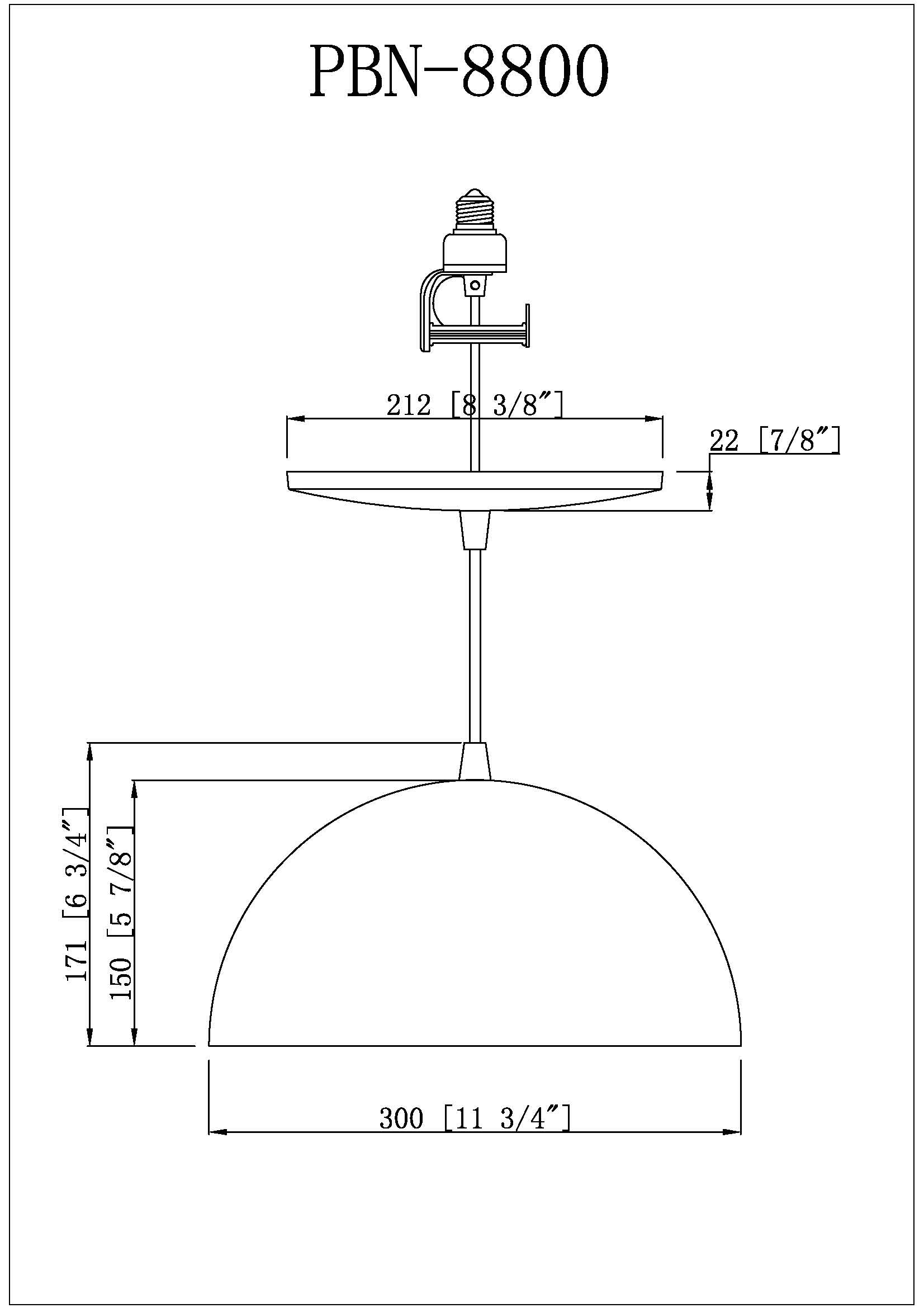 PBN-8800 - Worth Home Products - Large Matte Black & Gold Metal Dome Instant Pendant Recessed Can Light - Dimensions