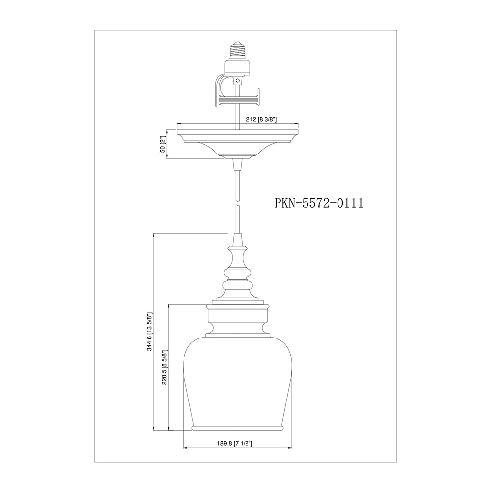 PKN-5572-0111 - Worth Home Products - Large Brushed Bronze Mercury Glass Instant Pendant Recessed Can Light - Dimensions